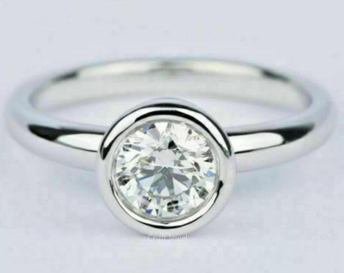 Bezel Set Ring 1.50CT Round Cut Lab Grown Classis Solitaire Engagement Ring Diamond Simple Dainty Wear Wedding Ring Stackable Proposal Ring