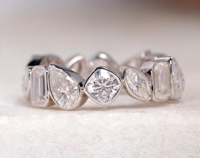 Multi Shape Diamond Band Full Eternity Matching Wedding Band Mix Shape Full Bezel Set Luxury Stackable Proposal Band Stunning Promise Band