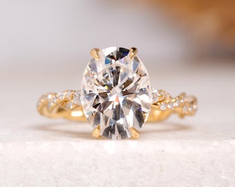 4 CT Oval Cut Moissanite Diamond Engagement Ring, Solid Yellow Gold Dainty Twisted Shank Anniversary Ring, Art Deco Handmade Bridesmaid Ring