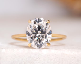 Oval Cut Engagement Ring, Simple Moissanite Wedding Ring, Classic Solitaire For Claw Prong Anniversary Gift, Trending Luxurious Gold Jewelry