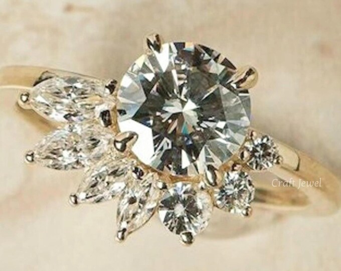 2.00 Carat Round Cut Half Floral Set Marquise Moissanite Ring Unique Half Halo Engagement Ring Closter Vintage Style Wedding Ring For Women