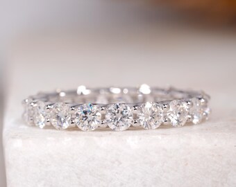 Full Eternity U Prong Set Wedding Band, Amazing Round Brilliant Cut Moissanite Band, Matching Band For Engagement Ring, Gift For Bridesmaid