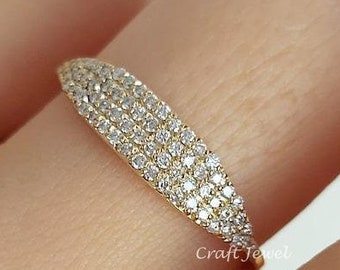 Pave Signet Ring, Round Cut Moissanite Dainty Diamond Ring, Pave Diamond Setting, Signet Gold Ring, Minimalist Diamond Ring, Pinky Ring