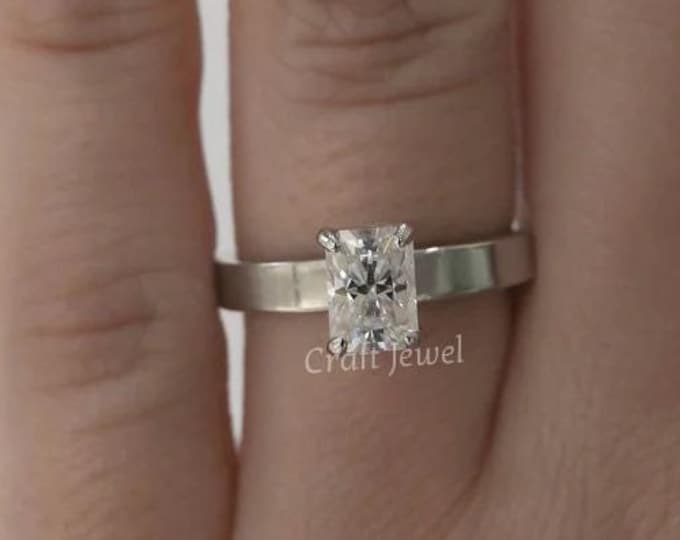 Radiant Cut Moissanite Engagement Ring 2.50 CT Radiant Cut Claw Prong Set Moissanite Wedding Ring, Bridal Ring Set Wide Thick Cigar Band