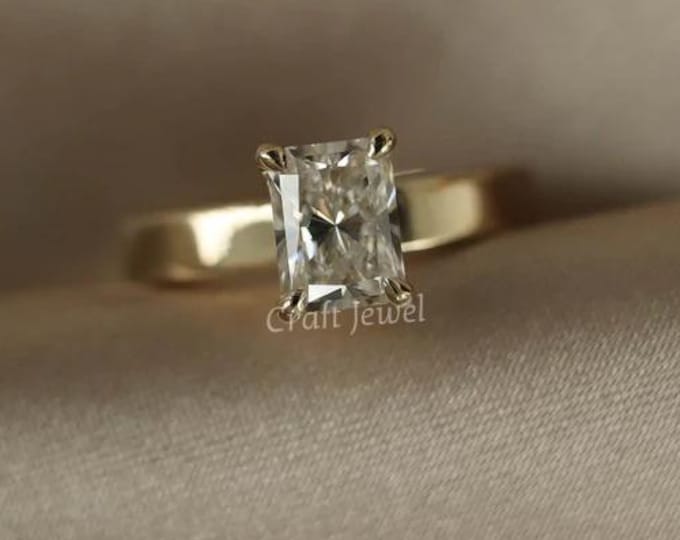 Radiant Cut Moissanite Engagement Ring 2.50 CT Radiant Cut Claw Prong Set Moissanite Wedding Ring, Bridal Ring Wide Thick Cigar Band Ring