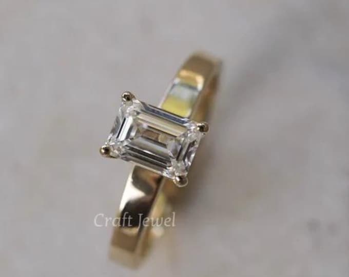 Emerald Cut Moissanite Engagement Ring 2.50 CT Emerald Cut Claw Prong Set Moissanite Wedding Ring, Bridal Ring Set Wide Thick Cigar Band