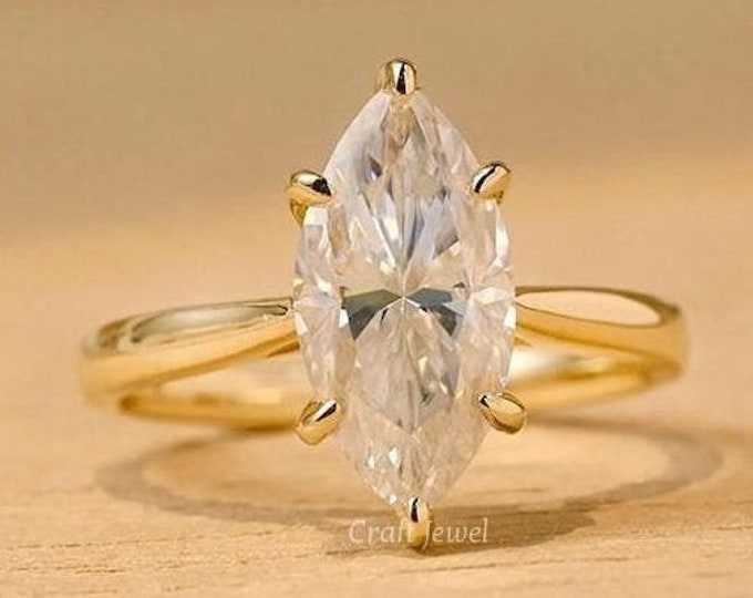 1.5 CT Marquise Cut Moissanite Engagement Ring, Marquise Cut Engagement Ring, Marquise Solitaire One Diamond Anniversary Gift Ring For Women
