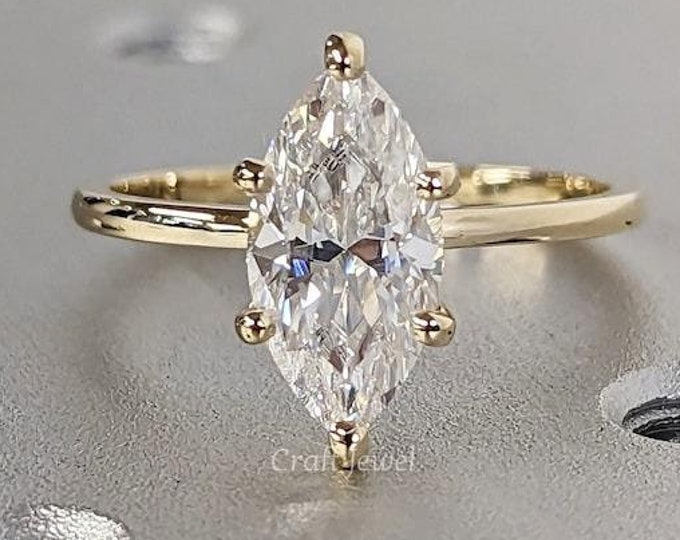 Marquise Engagement Ring Marquise 2CT Moissanite Classic Solitaire Anniversary Ring Prong Set Solo Diamond Wedding Ring Promise Ring For Her