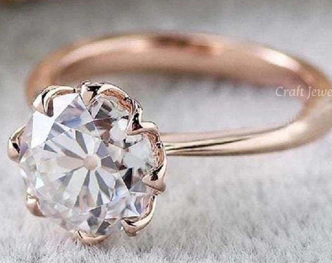 Round Old European Cut Ring Solitaire 2 CT OEC Moissanite Solitaire Ring Designer Unique Claw Prong Set Moissanite Ring Anniversary Gift Her