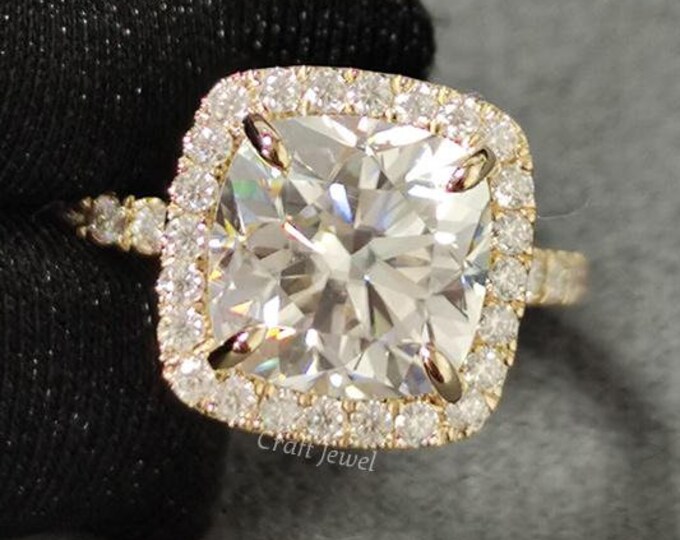 2 Carat Cushion Cut Moissanite Anniversary Ring, Halo With Basket Set Engagement Ring, 4 Claw Prong Set Wedding Ring, Promise Ring For Women