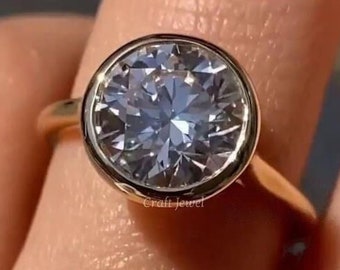 2.50 Carat Brilliant Round Moissanite Solitaire Engagement Ring, Bezel Set Classic Wedding Ring, Timeless Valentine's Day Gift For Her