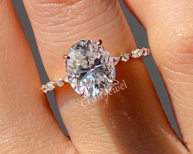 2 CT Oval Moissanite Engagement Ring with Hidden Halo And Pave Band, Stackable Promise Ring, Anniversary & Valentine gift For Her