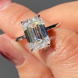 3 CT Emerald Cut Colorless Moissanite Engagement Ring, Four Claw Prong Setting Solitaire Wedding Ring, Anniversary Gift Promise Ring For Her