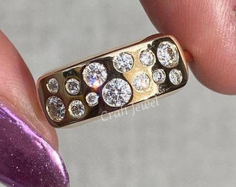 Flush Set Round Cut Moissanite Ring Colorless Diamond Wedding Ring Modern Wedding Bands For Him Unique Cluster Diamond Gifts Ring