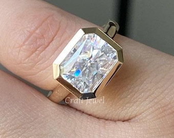 East West Radiant Cut Moissanite Engagement Ring, 2.50 CT Radiant Cut Solitaire Wedding Gift Ring, Solitaire Bezel Set Anniversary Gift Ring