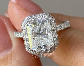 3.50 CT Radiant Cut Moissanite Double Halo Engagement Ring, Double Prong Wedding or Special Occasion Ring, Classic Promise Ring for Her