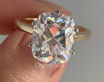 OEC Cushion Cut 4.50 CT Moissanite Engagement Ring Elongated Cushion Cut Solitaire Statement Ring Decorative Six Prong Anniversary Ring