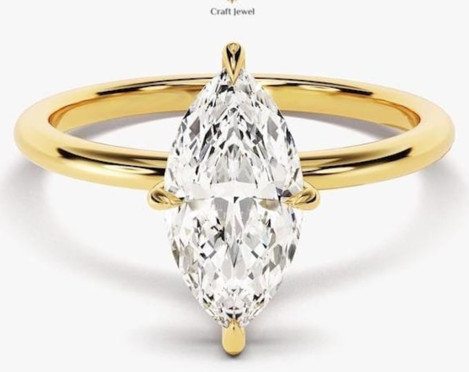 Marquise Cut Solitaire Moissanite Ring, 1.50 CT Marquise Diamond Engagement Ring, Solitaire One Diamond Gold Anniversary Ring, Birthday Gift