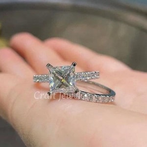 Princess Solitaire Engagement Ring Set, 2.00 CT Princess Cut Moissanite Wedding Ring Set Solid 14K Solid Gold Princess Cut Ring Wedding Ring