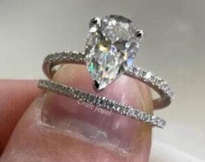 1.50 CT Pear Cut Colorless Moissanite/Lab Grown Diamond bridal ring set, Diamond wedding ring, Anniversary Gift, Gift For Women