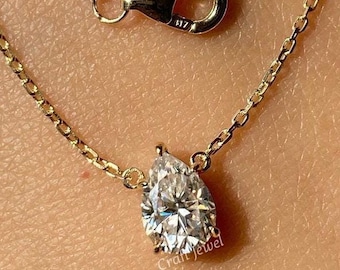Pear Cut 2.10 CT Moissanite Necklace, Solitaire Teardrop Wedding Pendant, Classic Daily Wear Necklace, Solitaire Pendant With Chain For Her
