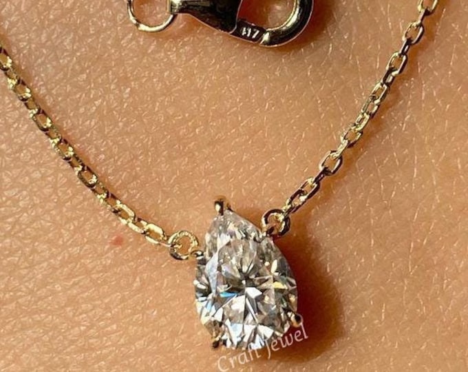 Pear Cut 2.10 CT Moissanite Necklace, Solitaire Teardrop Wedding Pendant, Classic Daily Wear Necklace, Solitaire Pendant With Chain For Her