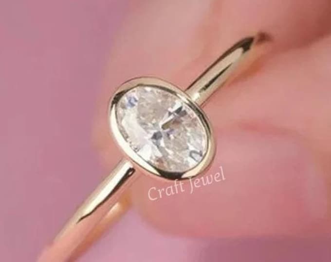 0.50 Ct Oval Cut Solitaire Bezel Set Ring, Oval Bezel Engagement Ring, Oval Full Bezel Set Solitaire Wedding Ring Stunning Bezel Bridal Ring