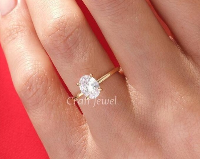 2 CT Oval Cut Moissanite Engagement Ring, Gorgeous Hidden Halo Anniversary Ring, 14K Solid Gold Wedding Ring, Classic Solitaire Promise Ring