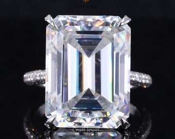 8.50 CT Emerald Cut Moissanite Engagement Ring, Hidden Halo Engagement Ring, Claw Prongs Ring, Anniversary Gift Ring, Bridal Wedding Ring