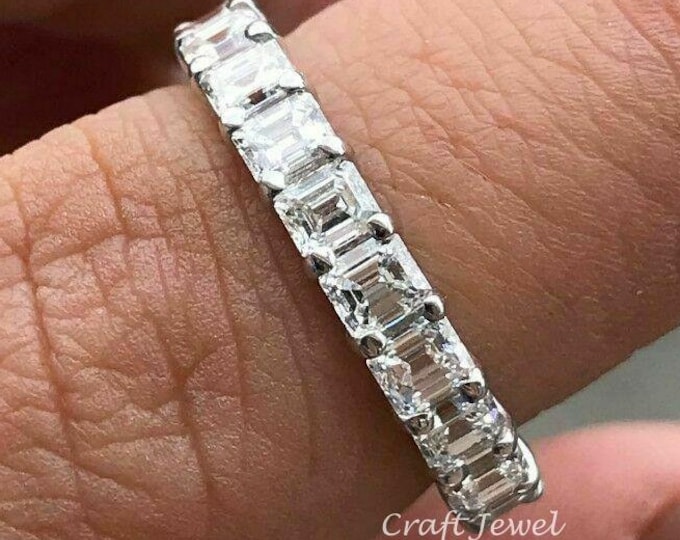 Elegant Asscher Cut Moissanite Full Eternity Band with Prong Setting, Matching Stackable Diamond Promise Band – A Perfect Gift for Her