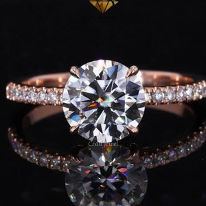 F-G Color VS1 Clarity Round Cut 2 Ct IGI Certified Lab Grown Diamond Hidden Halo Engagement Ring With Round Pave Side Diamonds, Wedding Ring