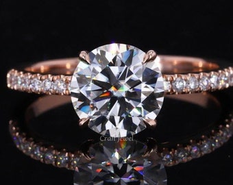 F-G Color VS1 Clarity Round Cut 2 Ct IGI Certified Lab Grown Diamond Hidden Halo Engagement Ring With Round Pave Side Diamonds