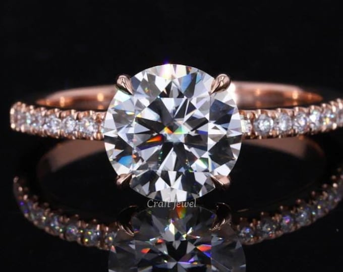 F-G Color VS1 Clarity Round Cut 2 Ct IGI Certified Lab Grown Diamond Hidden Halo Engagement Ring With Round Pave Side Diamonds, Wedding Ring