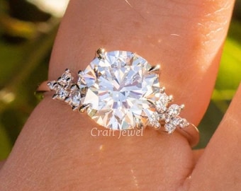 2 CT Round Cut Moissanite Diamond Ring, Round Moissanite Cluster Engagement Ring, Art Deco Wedding Ring, Anniversary Ring Gift for Women