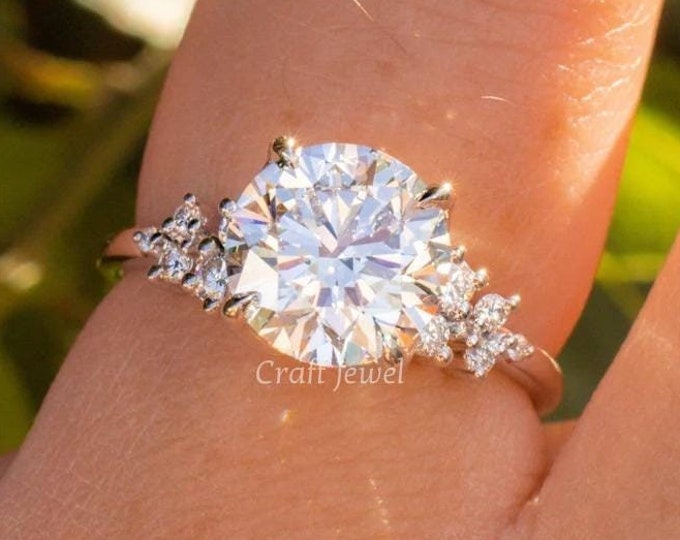 2 CT Round Cut Moissanite Diamond Ring, Round Moissanite Cluster Engagement Ring, Art Deco Wedding Ring, Anniversary Ring Gift for Women
