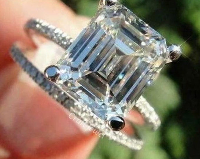 3 CT Emerald Cut Bridal Set, Emerald Cut Wedding Ring Set, Emerald Cut Moissanite 14K White Gold Engagement Ring Set, Anniversary Gift