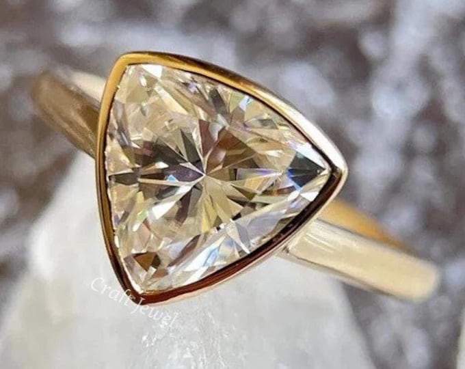 2.50CT Trillion Cut Moissanite Engagement Ring, Trillion Cut Bezel set Anniversary Ring, Solitaire Moissanite Wedding Ring, Daily Wear Ring