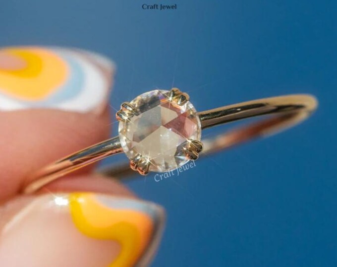 1.50 CT Round Rose Cut Colorless Moissanite\Lab Grown Engagement Ring Solitaire Wedding Ring Double Claw Prong Set Stacking Anniversary Ring