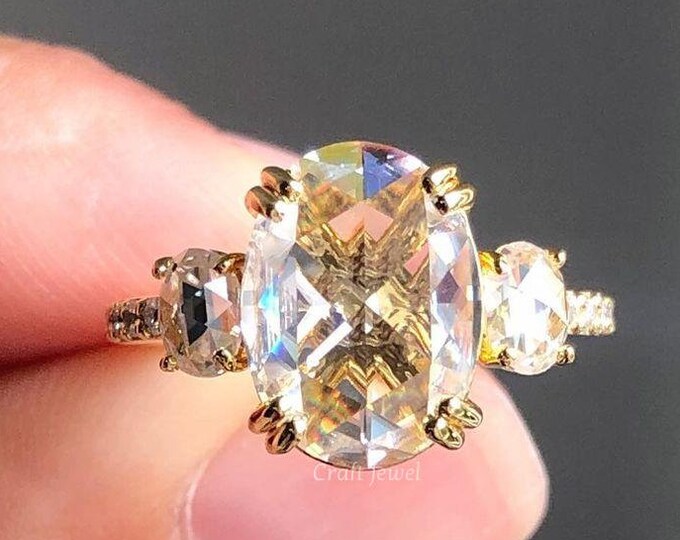 2.00 CT Oval Rose Cut Moissanite Three-Stone Engagement Ring with Double Prong Setting – Perfect Wedding or Anniversary Gift