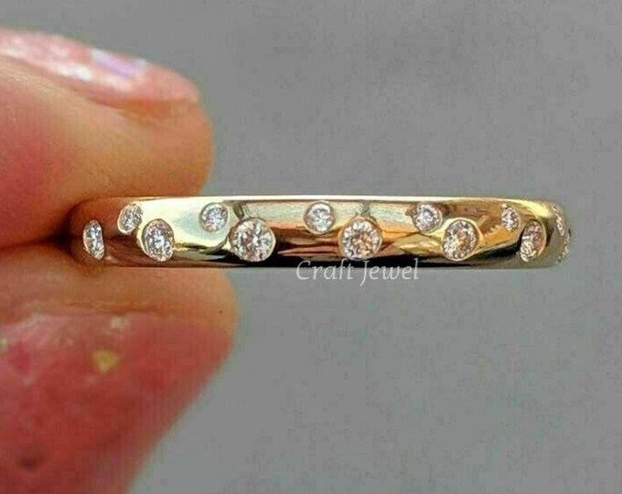 Round Cut Lab Grown Diamond Wedding Band, Flush Lab Created Diamond Anniversary Band Gift For Wife, Stackable Matching Promise Band For Her