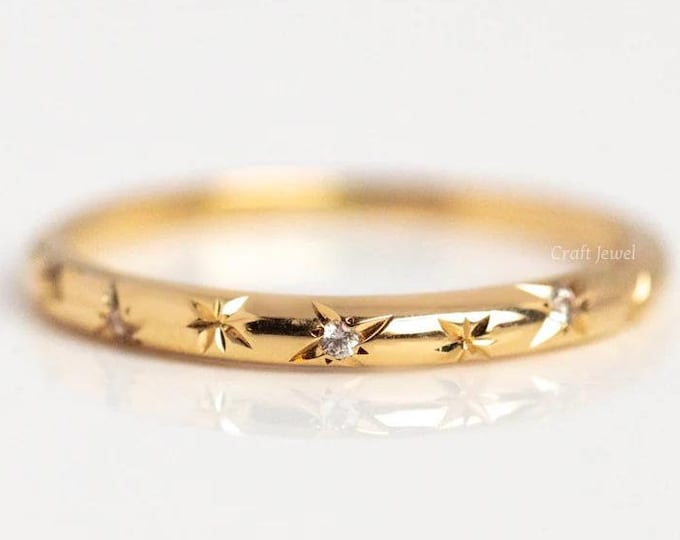 Round Brilliant Cut Flush Setting Moissanite Wedding Band, Unique Solitaire Ring, Flush Set Stacking Band, Anniversary Gifts