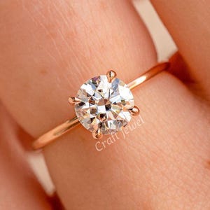 Round Cut Moissanite Engagement Ring, Peg Head Round Cut moissanite Ring, Claw Prong Solitaire Ring, Promise Ring Gift for her.