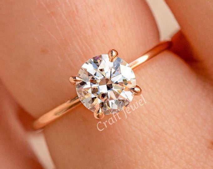 1ct Round Cut Moissanite Engagement Ring, Classic 4-Prong Thin Solitaire Wedding Ring, Minimalist Bridal Ring Anniversary Gift, Promise Ring