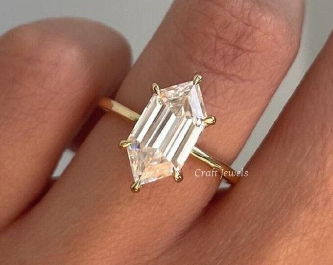 Dutch Marquise Cut 5 CT Moissanite Engagement Ring, Elongated Hexagon Cut Hidden Halo Wedding Ring, Claw Prong Solitaire Anniversary Ring