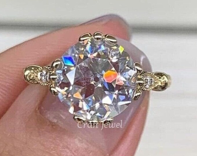 2.70CT OEC Round Cut Moissanite Engagement Ring, Solitaire Ring, Vintage Wedding Diamond Ring, OEC Round Unique Prong Setting Ring for Her