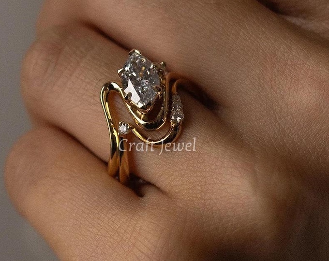 1.50 Ct Marquise Cut Moissanite Engagement Ring, Curved Shank Bridal Ring, Elegant Design Jewelry, Perfect Valentine's Day Gift for Her