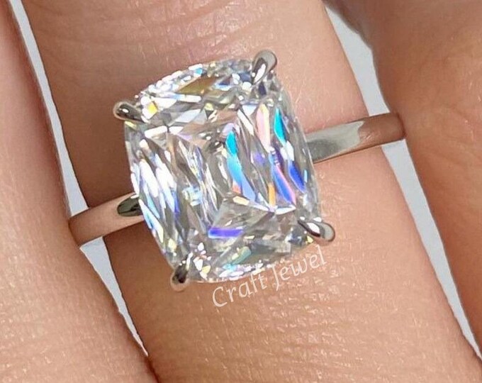 3.5 CT Cushion Criss Cut Moissanite Engagement Ring Solitaire Ring Wedding / Bridal Ring Set Vintage Proposal Ring 4 Prong Anniversary Ring