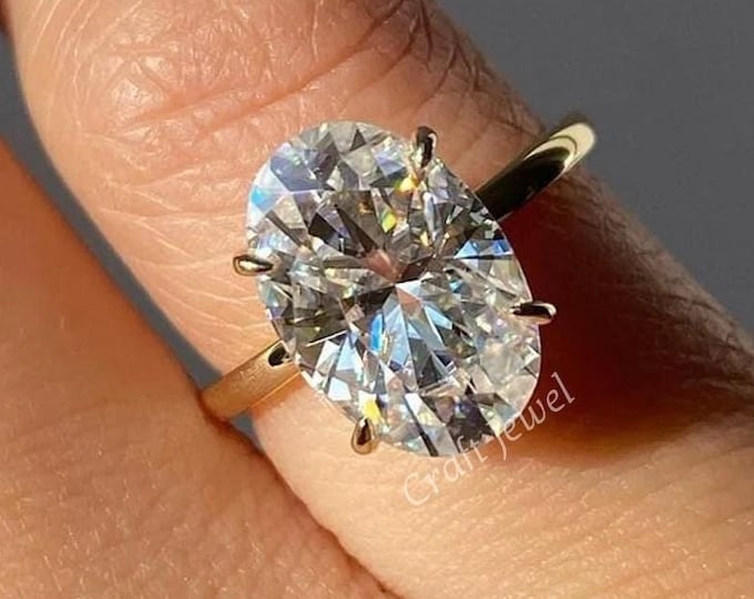 3 Ct Oval Cut Colorless Moissanite Engagement Ring, Claw Prong Set Solitaire Moissanite Wedding Ring Comfirt-Fit Anniversary Ring Gift Women
