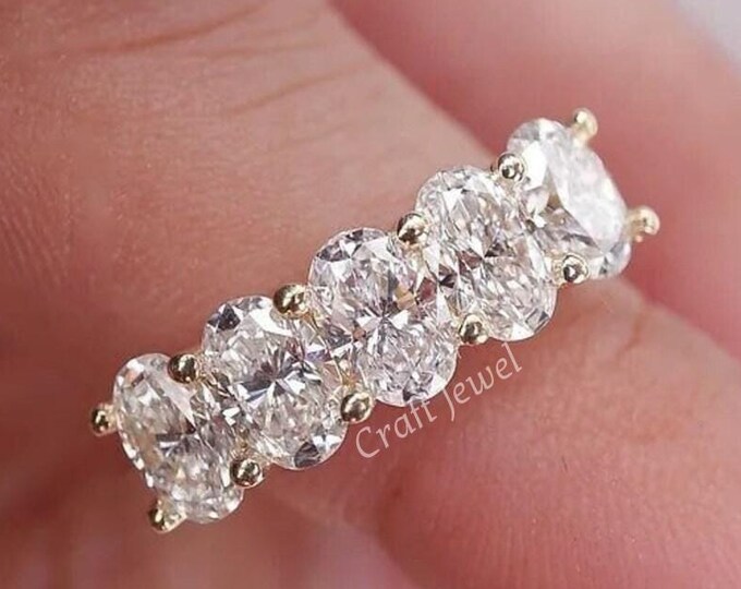 Oval Cut Moissanite Wedding Band, Oval Cut Half Eternity Band, 14k Solid Yellow Gold Matching Band, Oval Stacking Band, Wedding Jewelry
