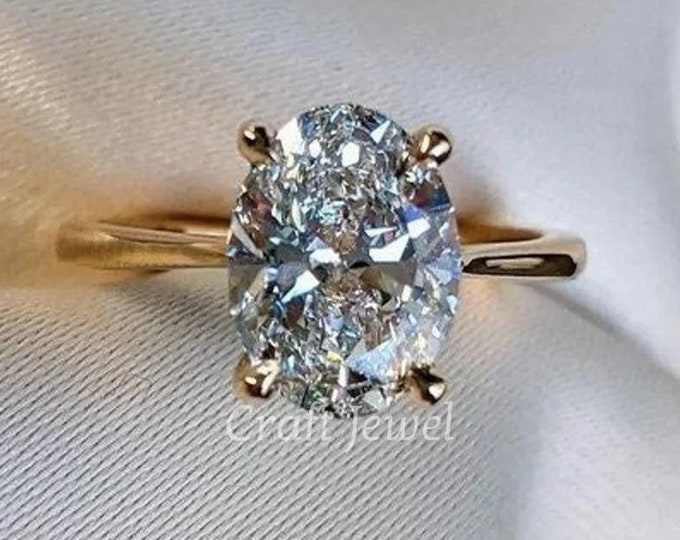 2.50 CT Oval Cut Solitaire Moissanite Ring, Oval Moissanite Engagement Ring, 14k Solid Yellow Gold Anniversary Ring Bridal Oval Ring